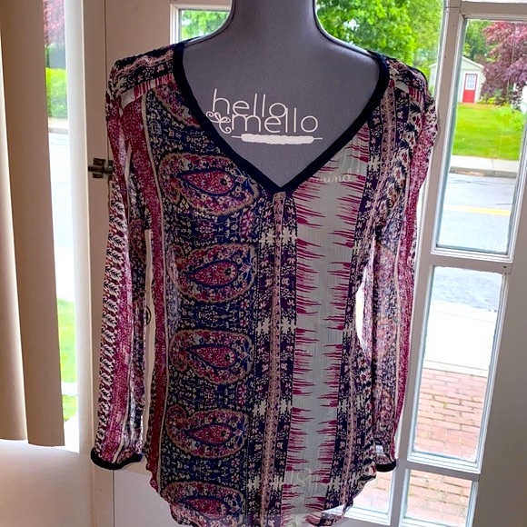 🌈Lucky Brand Boho Sheer Top blue w/ purple🌈 - Picture 4 of 9